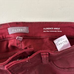 DL1961 Florence Ankle Mid Rise Instasculpt Skinny 27 Merlot Red Waxy finish